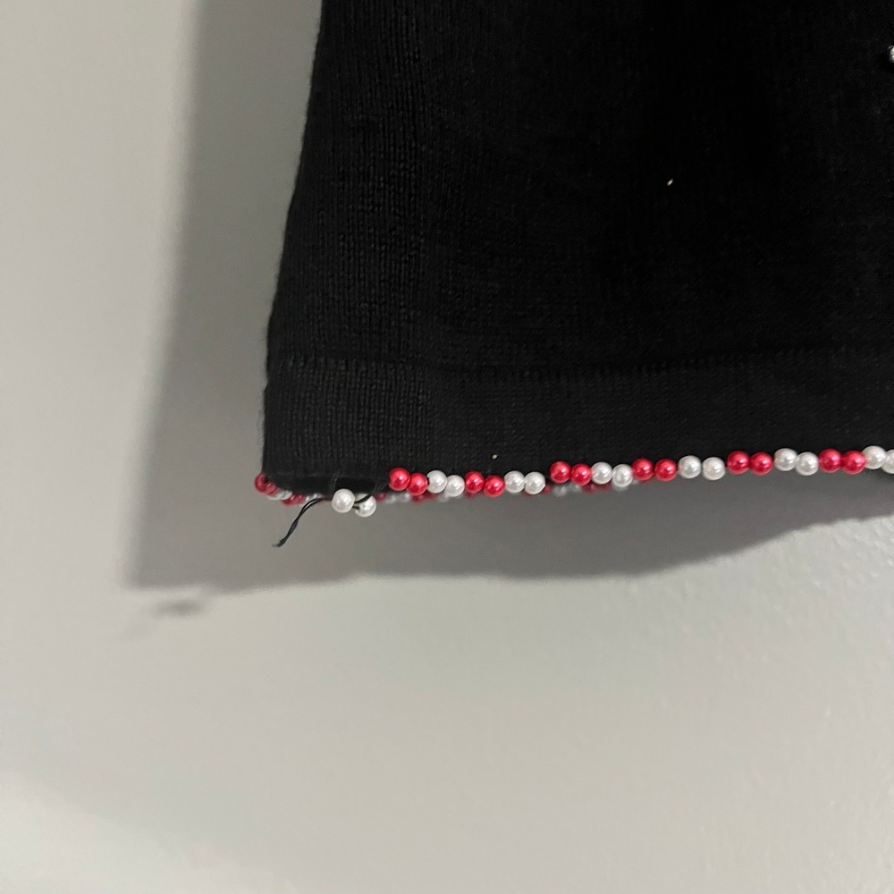 Just B Black Beaded Christmas Cardigan Sweater Large ugly holiday festive kitsch - Picture 6 of 16